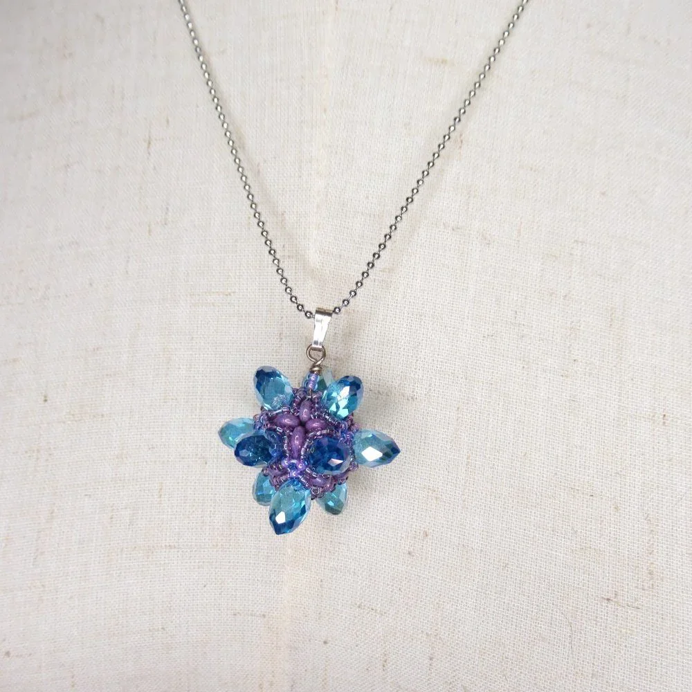 Blue Crystal 3d Beaded Bead pendant